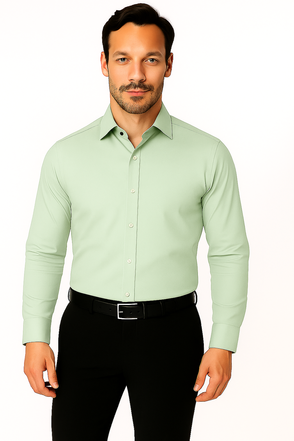Men's Pastel Green Formal Shirt – Slim Fit Cotton Blend