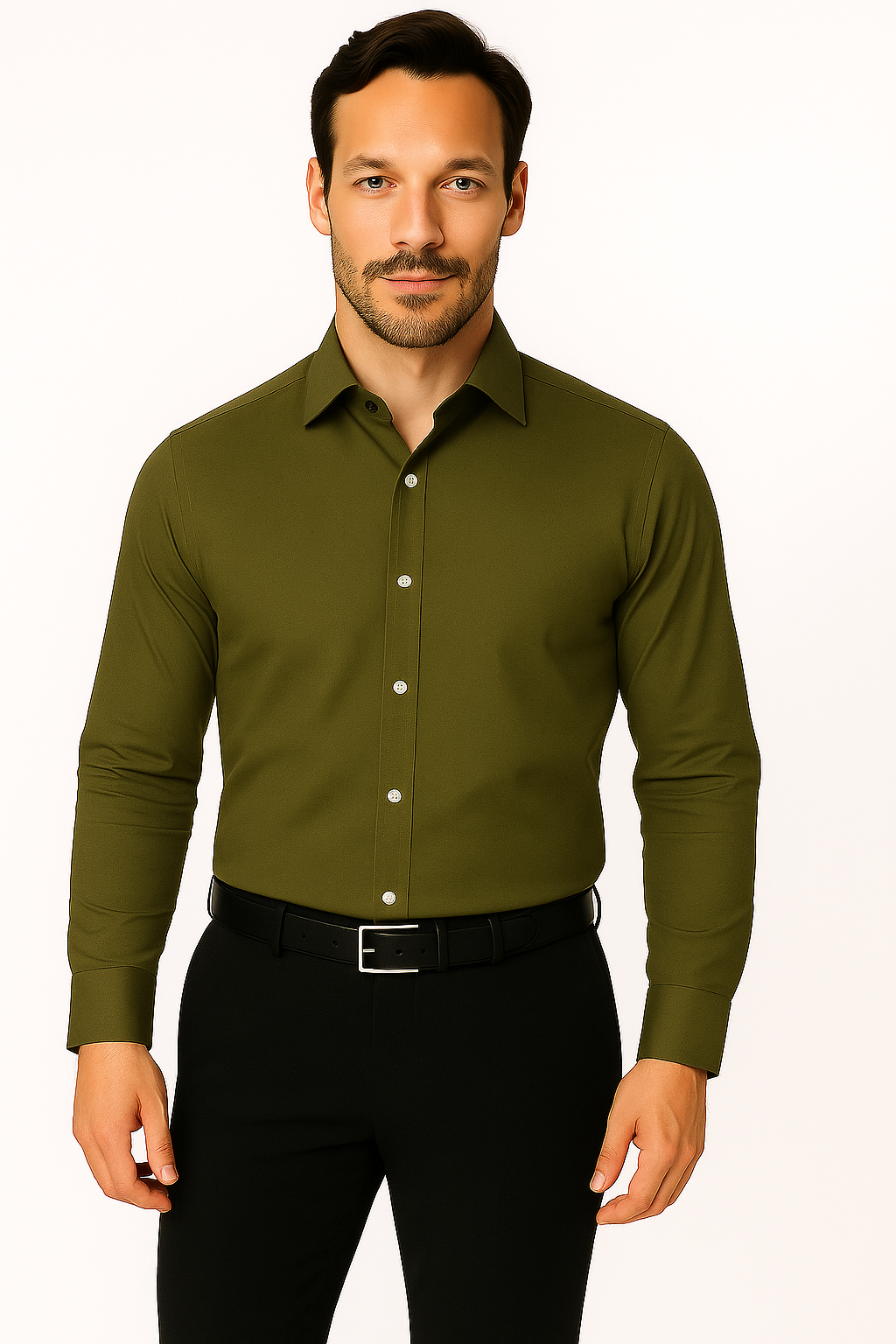 Men's Premium Olive Green Formal Shirt – Slim Fit, Full Sleeves