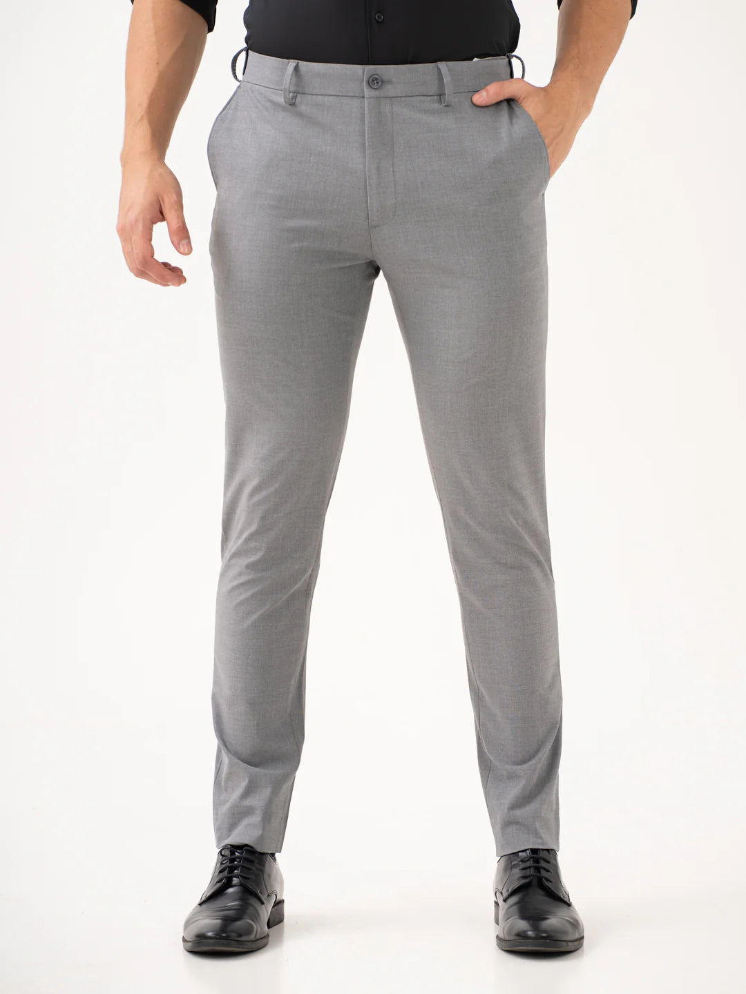Effortless Grey Slim Fit Stretch Formal Pants