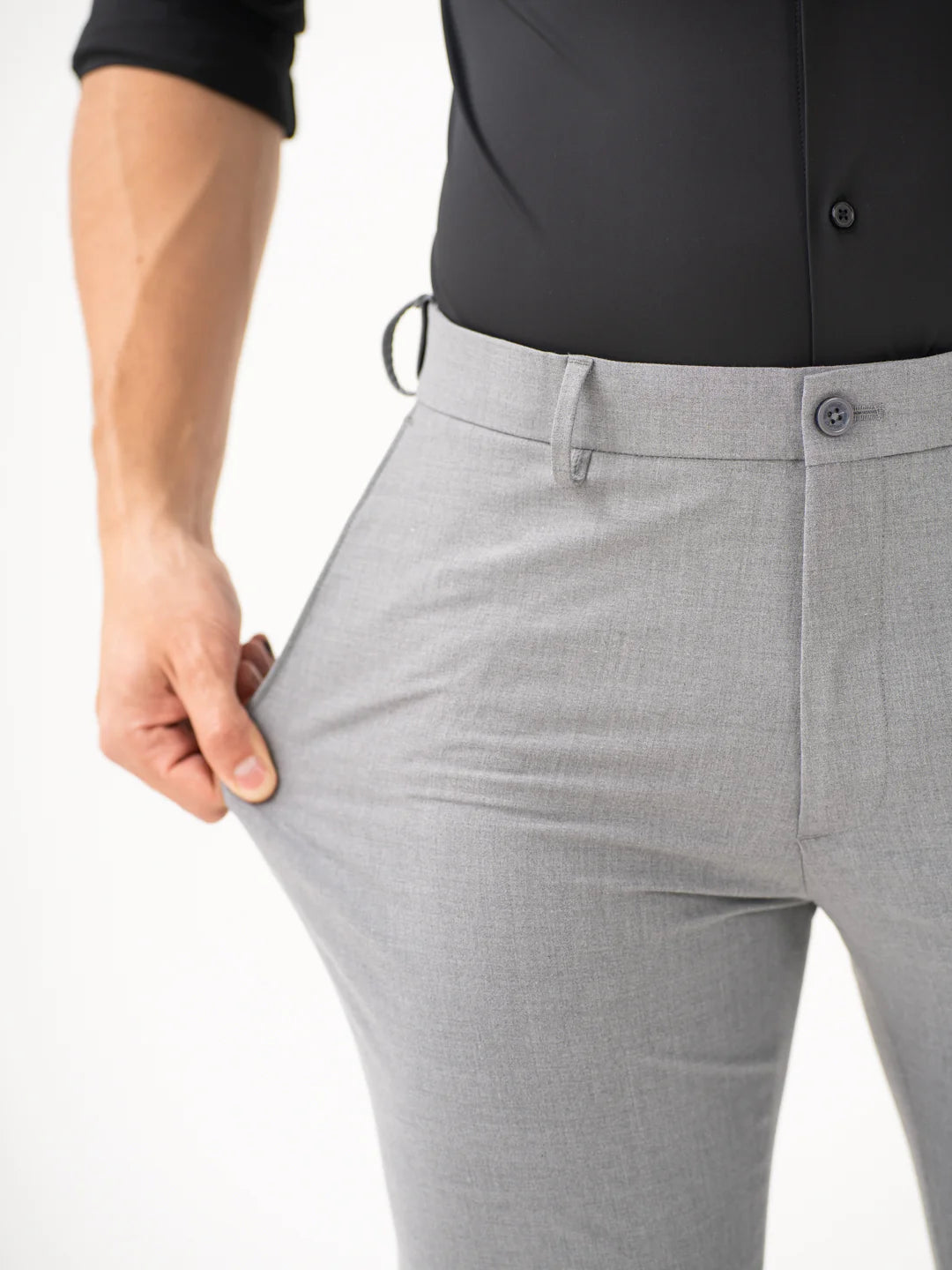 Effortless Grey Slim Fit Stretch Formal Pants