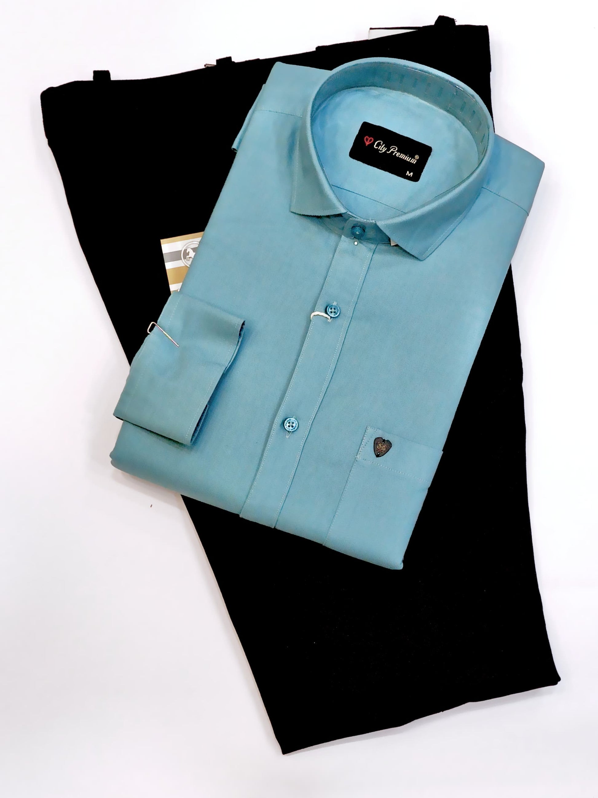Aqua Formal Shirt with Black Formal Pant Combo