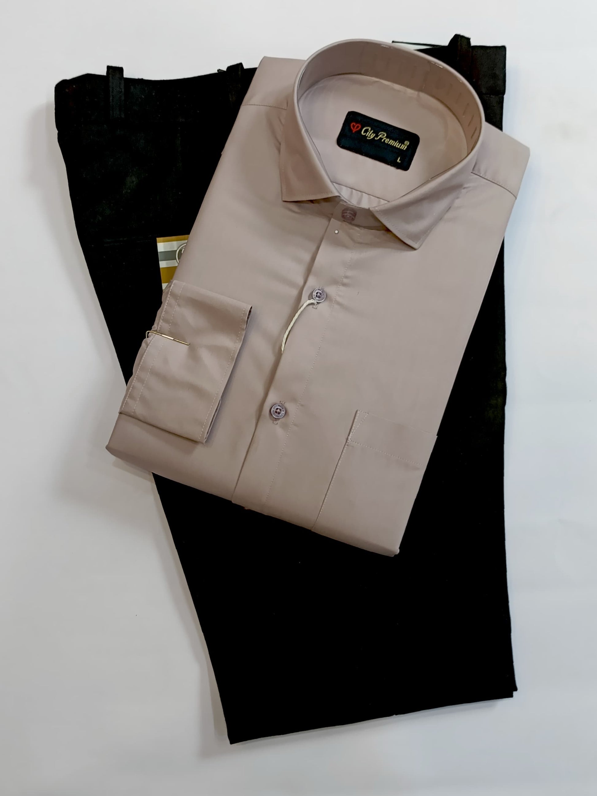 Light Beige Formal Shirt with Black Formal Pant Combo