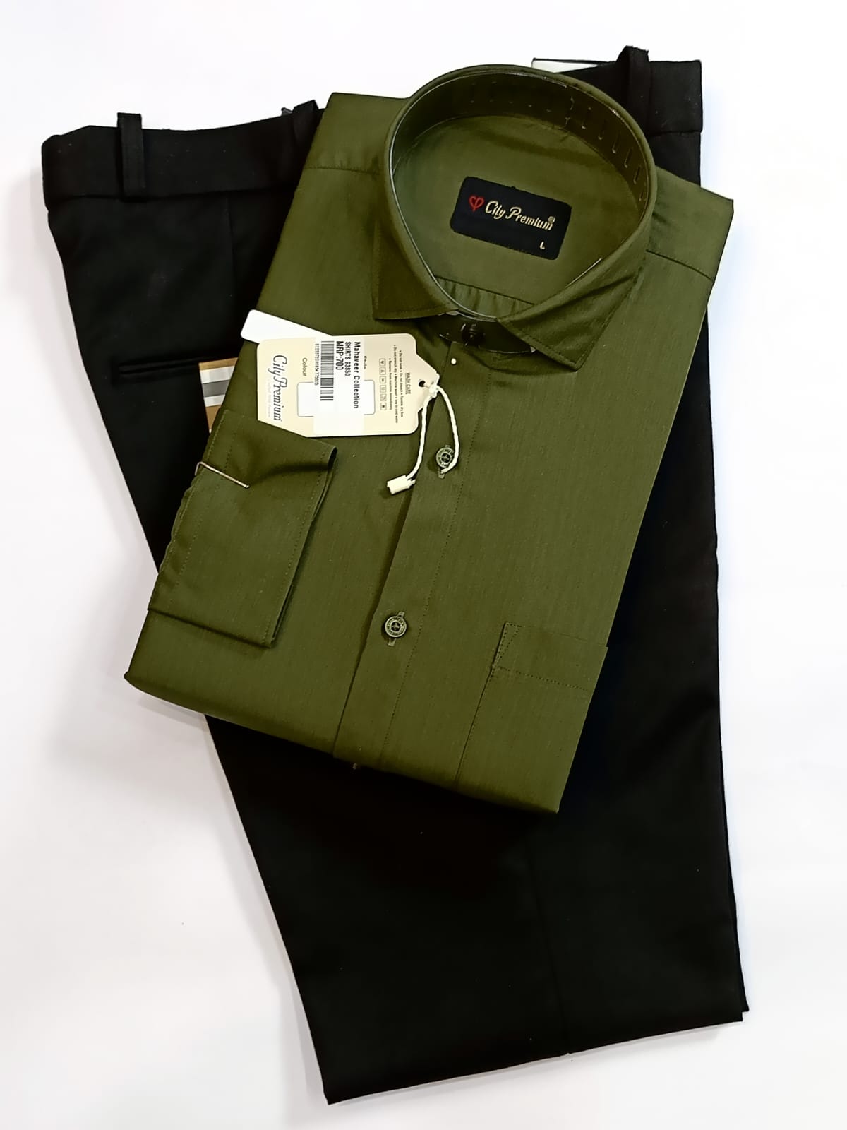 Olive Green Formal Shirt with Black Formal Pant Combo