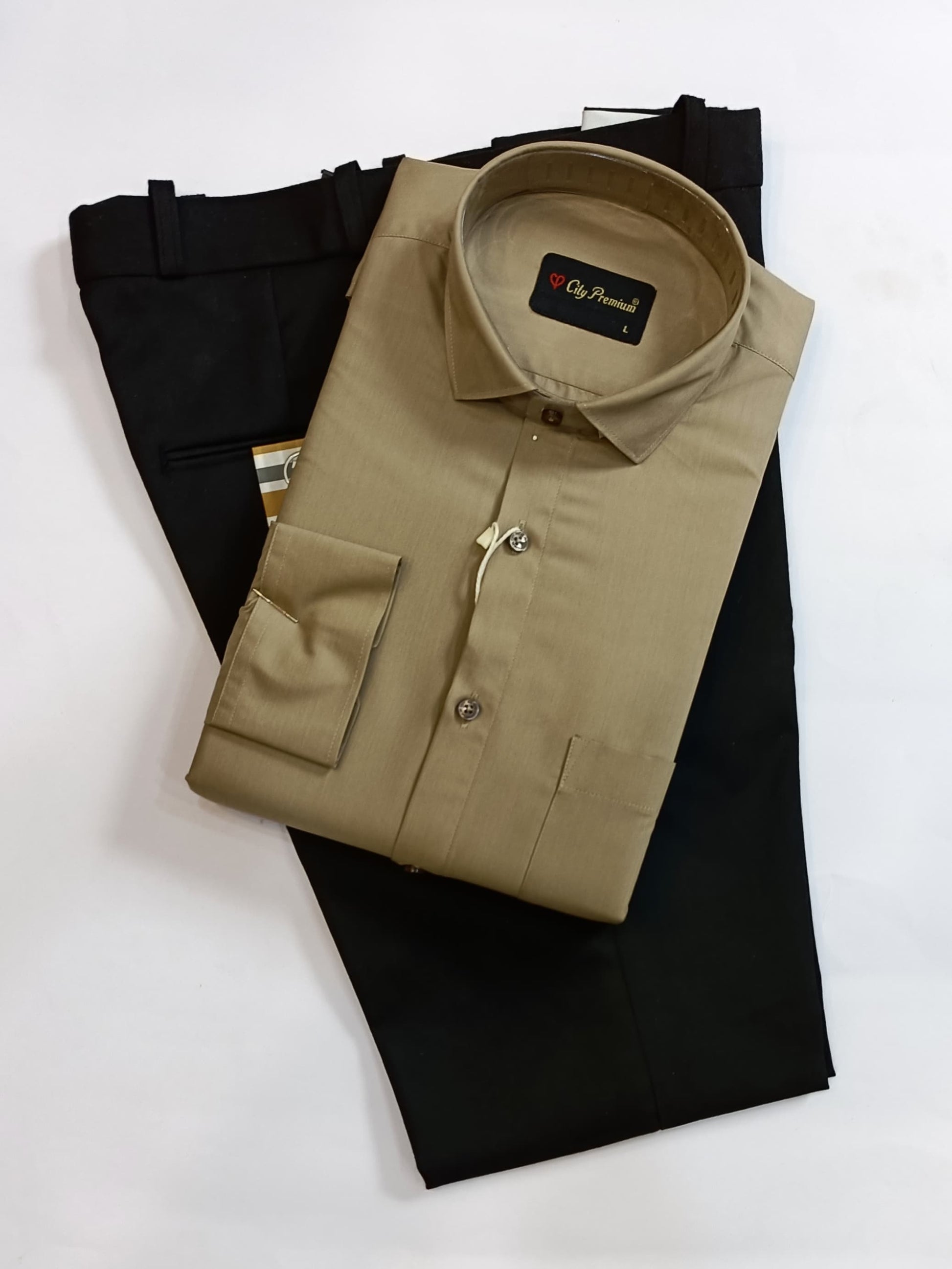 Camel Brown Formal Shirt with Black Formal Pant Combo