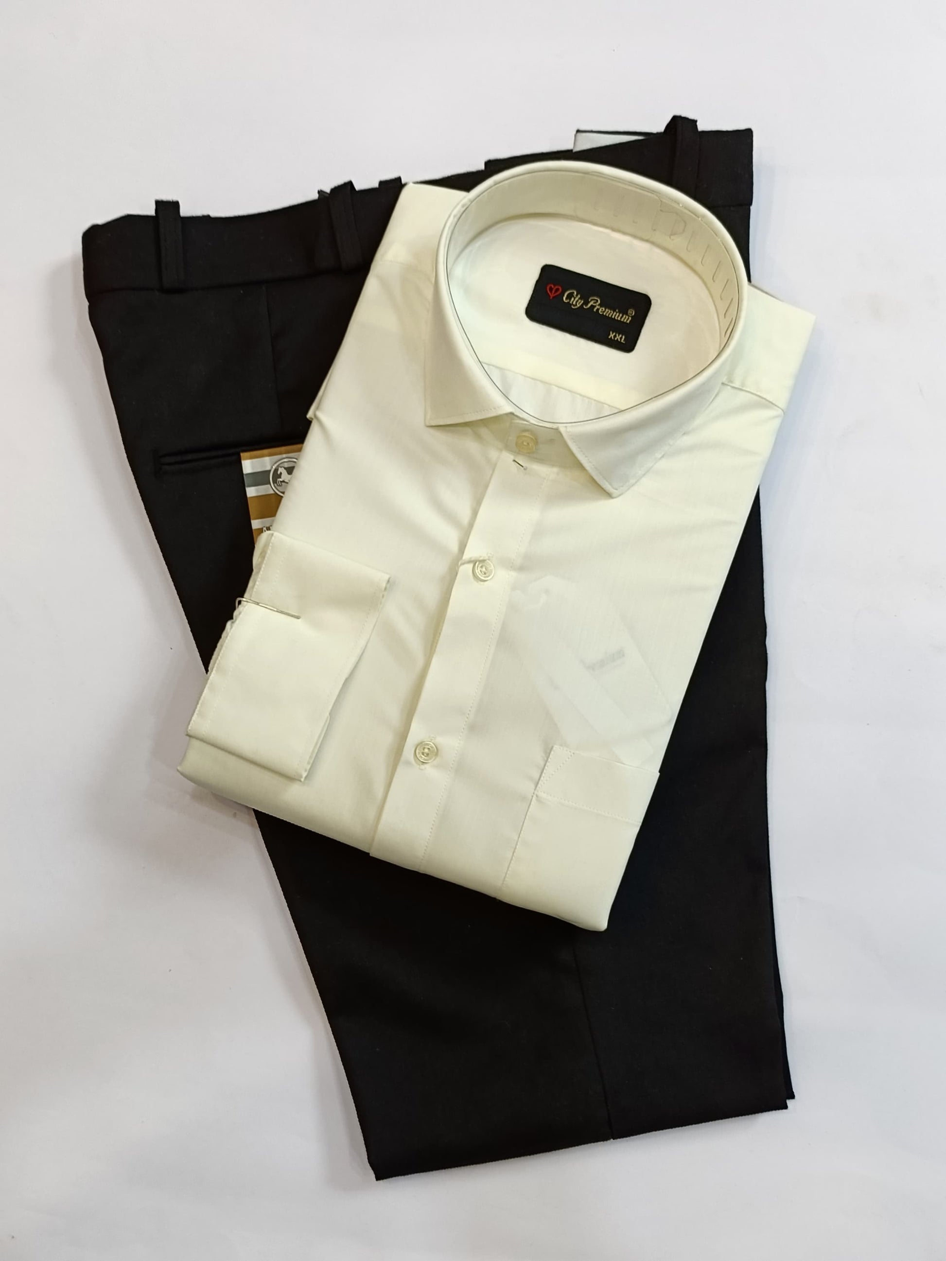Cream Formal Shirt with Black Formal Pant Combo