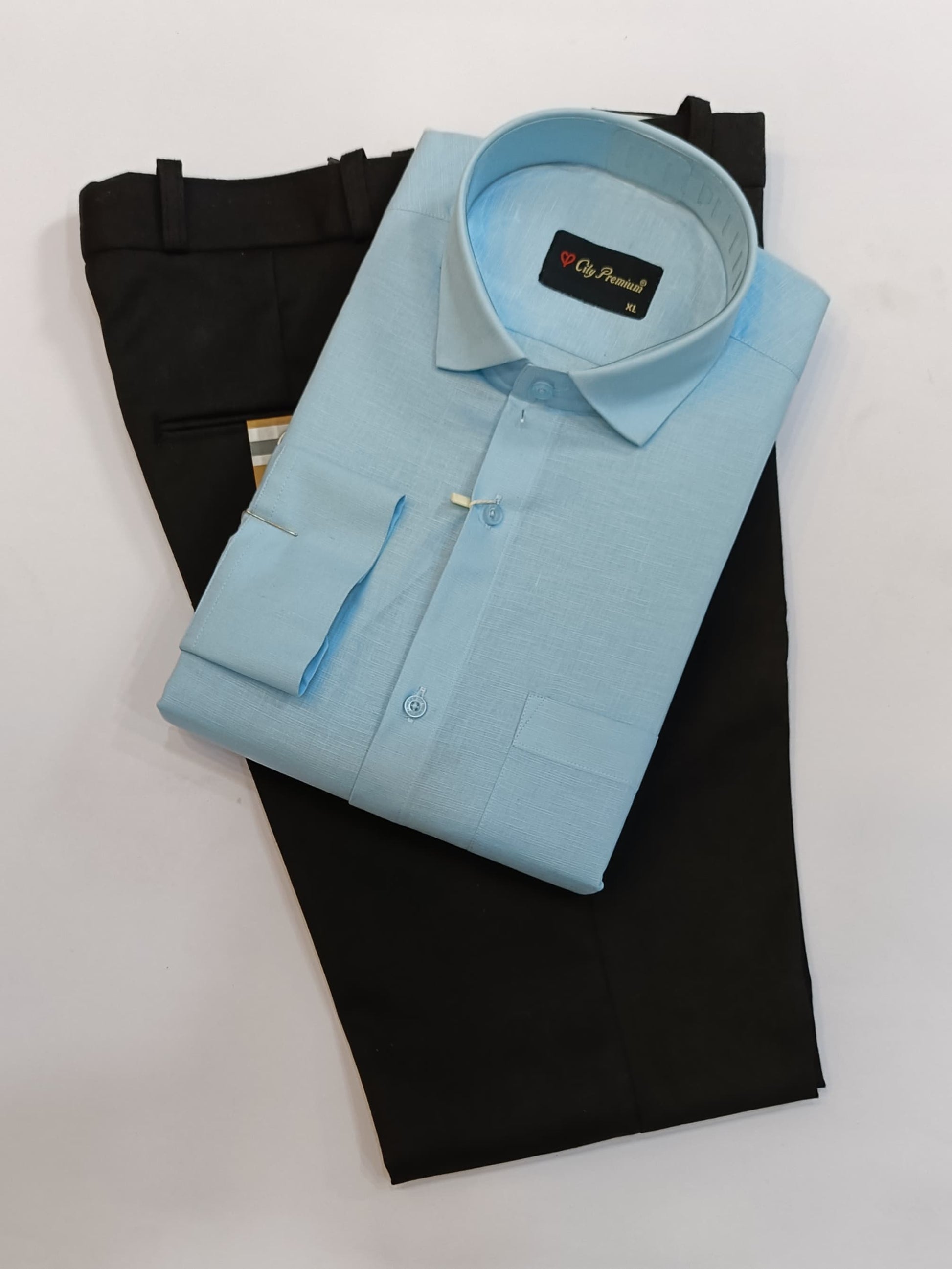 Light Sky Blue Formal Shirt with Black Formal Pant Combo