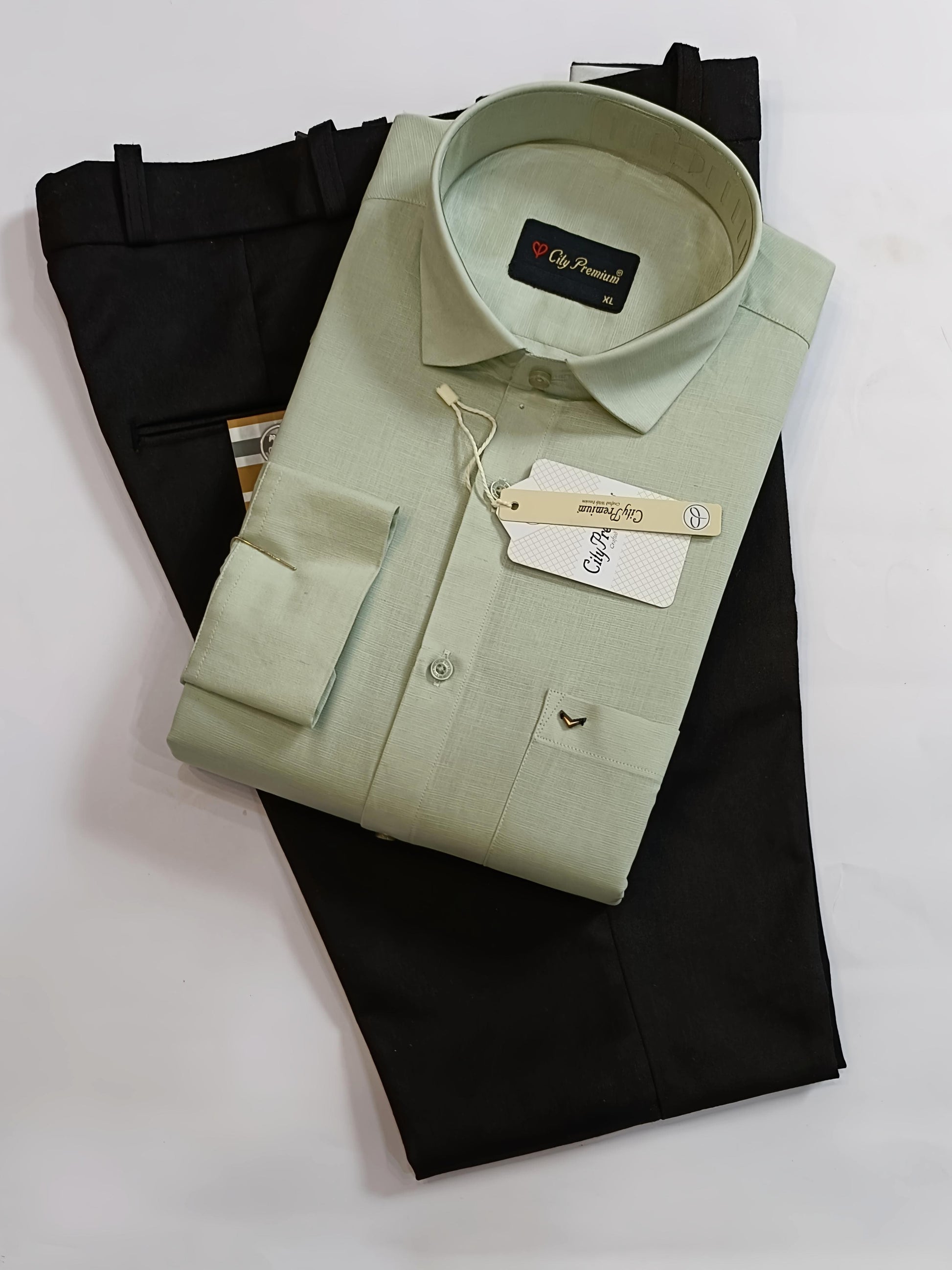 Sage Green Formal Shirt with Black Formal Pant Combo