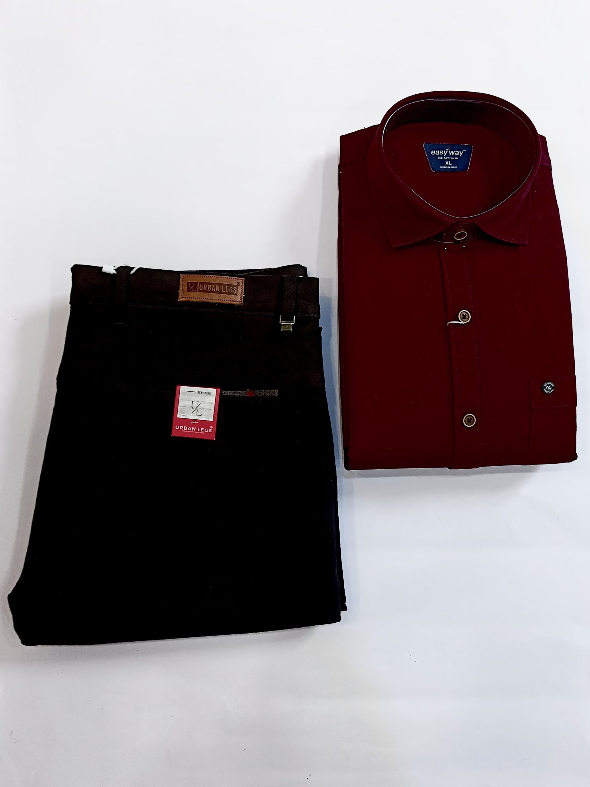 Men's Formal Wear Combo – Maroon Shirt & Classic Black Trousers