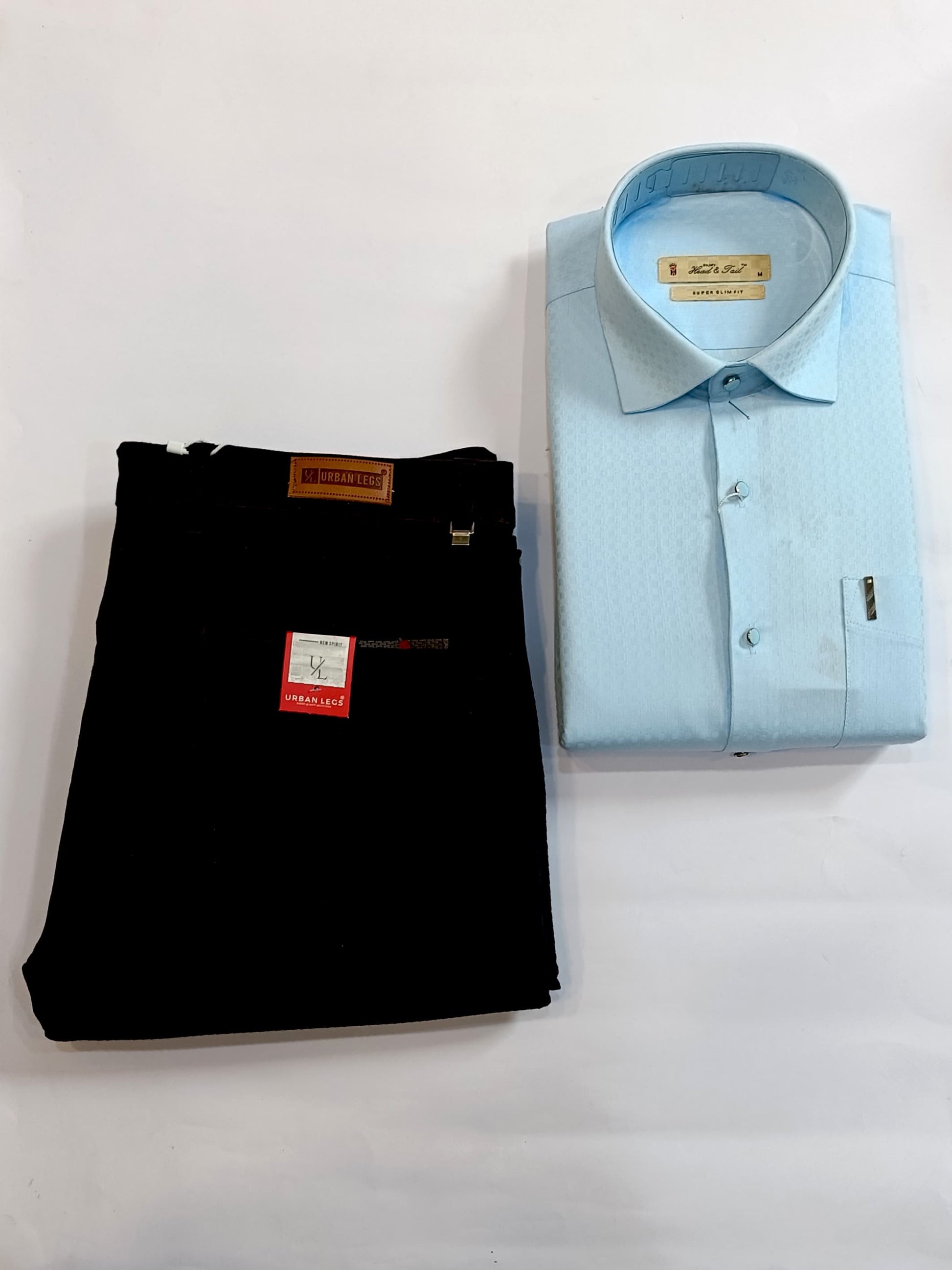Men's Formal Combo – Sky Blue Shirt & Classic Black Trousers