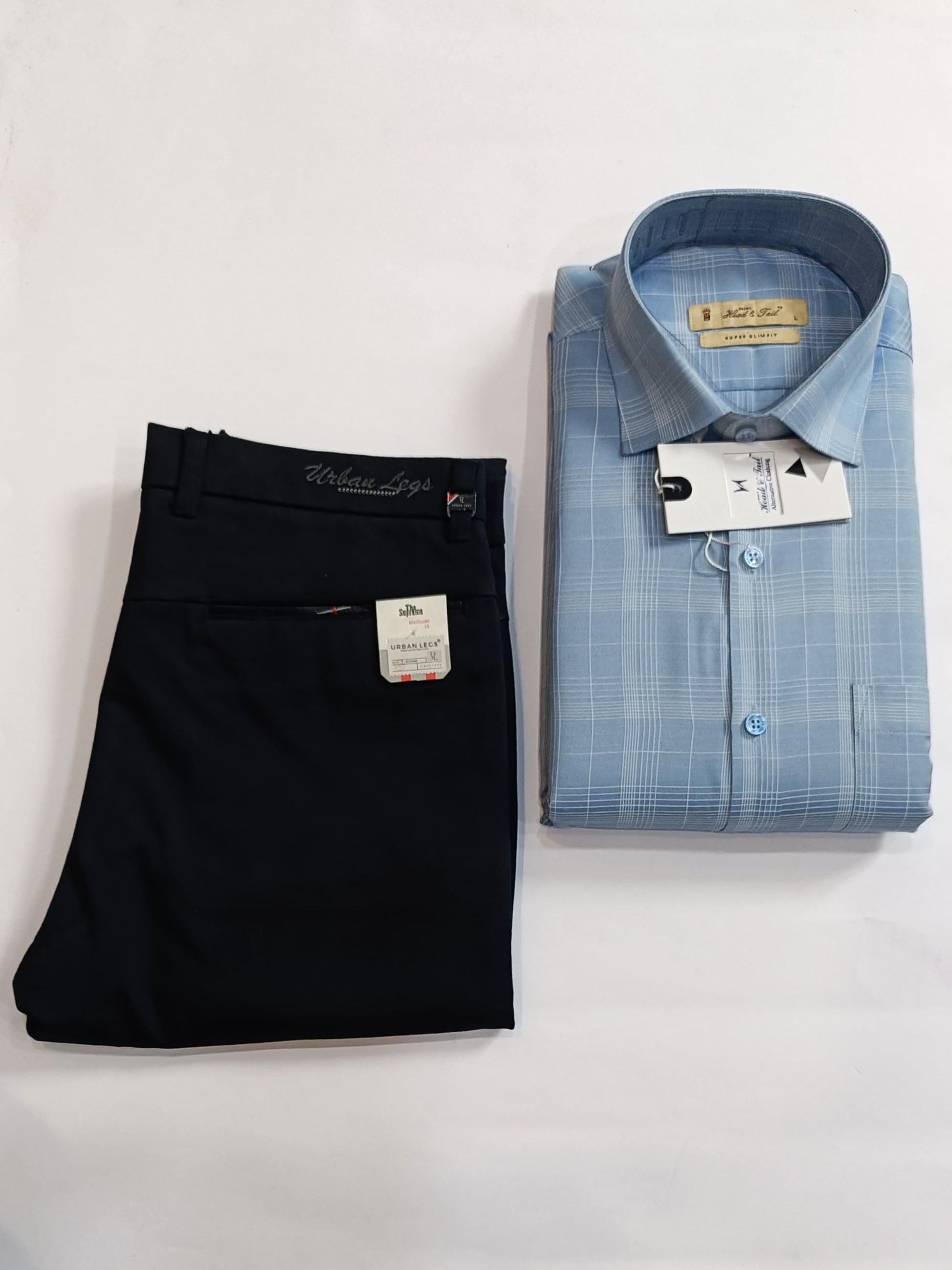 Formal Combo – Light Blue Check Shirt & Black Trousers